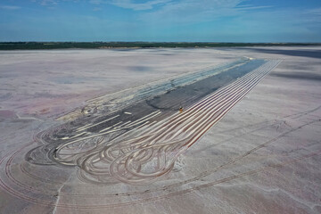 Salt harvest in salt lagoon mine, Salinas Grandes de Hidalgo, La Pampa, Patagonia,  Argentina.