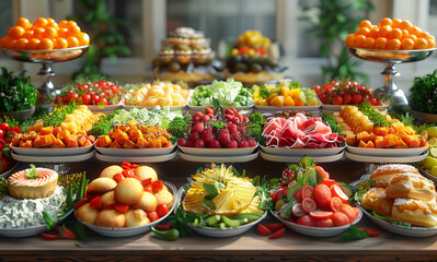 Table is filled with variety of fresh fruits and vegetables