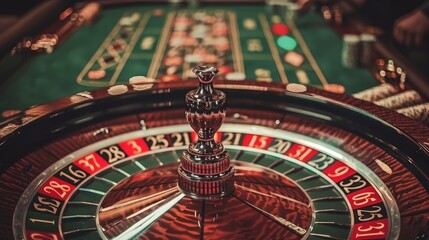 Roulette Strategy: A photo of a roulette wheel with a close-up of the ball landing on a number