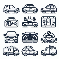  flat car icon set silhouette vector illustration white background