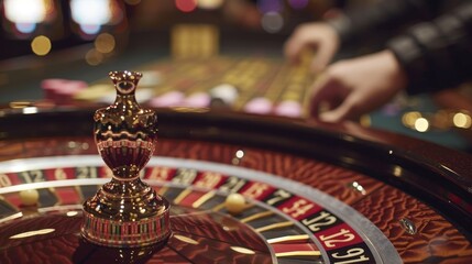 Roulette Strategy: A photo showing a person placing bets on a roulette table - obrazy, fototapety, plakaty