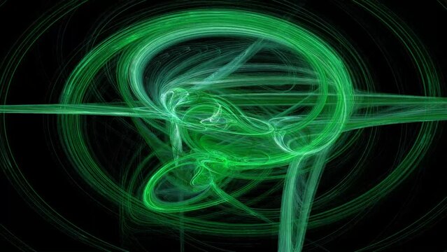 Green oval smoke pattern, smoke flowing forward, black scene background, contrast animation