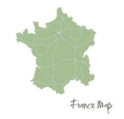 Vector illustration of french map with main cities and rives. Map of France simple vector silhouette on a white background.