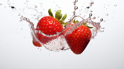 two strawberries  in water on white background