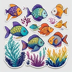 Fototapeta premium A series of under the sea marine life stickers
