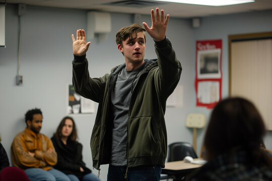 Person acting in acting class