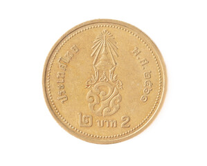 Thailand coin isolated on white background. Close-up