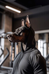 Doberman dog in the gym