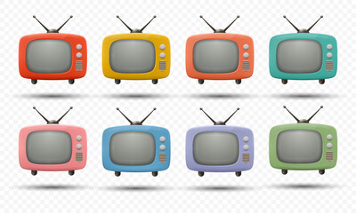 Vector 3d Vintage TV Set Icon Set. Retro TV Icons, Design Template, Clipart. Retro TV Symbol for Web, Logo, App, UI