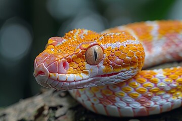 Fototapeta premium Corn Snake: Slithering on a tree branch with a striking pattern, capturing movement and elegance.
