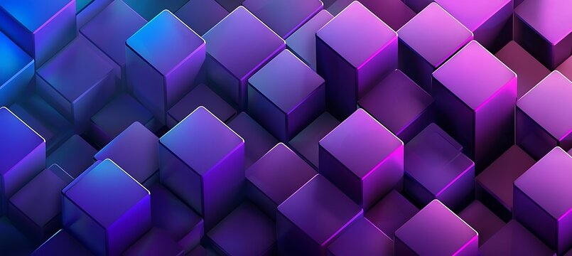 Purple Cubic Abstraction: Mesmerizing Geometric Patterns in Ultrawide Banner Background