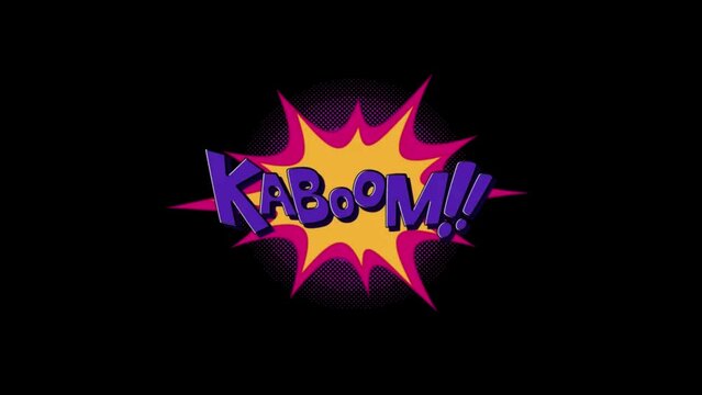 KABOOM Comic Text and Speech Balloon Animation.  comic strip speech cartoon animation with the words Crunch Kaboom