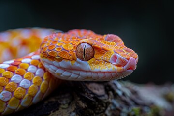 Fototapeta premium Corn Snake: Slithering on a tree branch with a striking pattern, capturing movement and elegance.