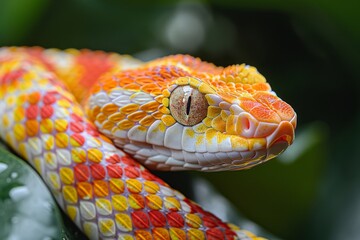 Fototapeta premium Corn Snake: Slithering on a tree branch with a striking pattern, capturing movement and elegance.