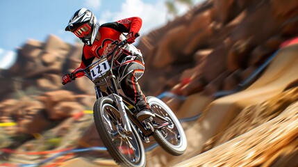 Obraz premium BMX downhill racing captures the excitement and challenge of the sport