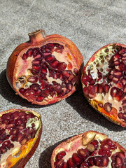 Rotten dried pomegranates, mold inside the pomegranate.
