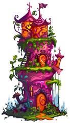 Magical Cake-Infused Wonderland with Enchanted Mushroom Castle and Vibrant Foliage