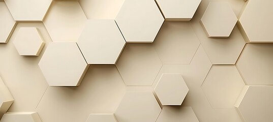 Beige Hexagonal Patterns: Abstract Elegance in Ultrawide. A Subtle Symphony of Geometric Shapes for Captivating Banner Backgrounds - obrazy, fototapety, plakaty