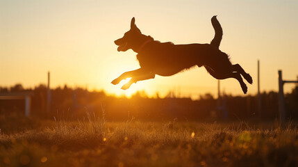 Agility dog leaping, dynamic outdoor action