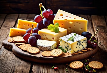cheese, food, grapes, plate, snack, camembert, grape, dairy, brie, background, board, wooden, french, piece, different, meal, fruit, product, parmesan, tasty, appetizer, assortment