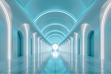 Interior of future buildings,neon light effect with glowing background.