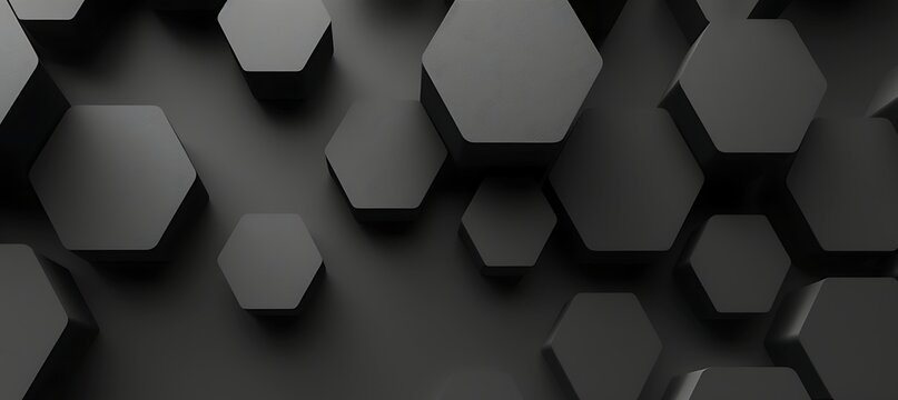 Hexagonal Harmony: Abstract Black Patterns in Ultrawide Splendor - Perfect Banner Backdrop for Modern Spaces and Creative Projects