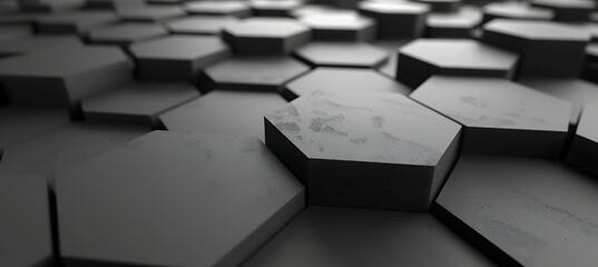 Mesmerizing Black Hexagons: Abstract Patterns in Ultrawide Banner. Dynamic and Captivating Background