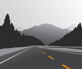 Vector illustration of road in mountain forest