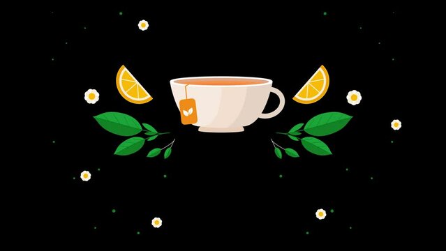 International tea day animation with lemon tea on alpha background