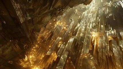 Expansive Cavern Aglow with Shimmering Pyrite Reflections