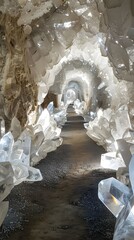 Crystallized Prism Pathway An Otherworldly Subterranean Passage Lined with Luminescent Quartz Formations