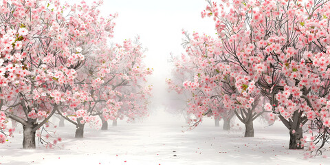 Chinese Style Winter Snow Scenery flowers tree in park banner, Aesthetic Background