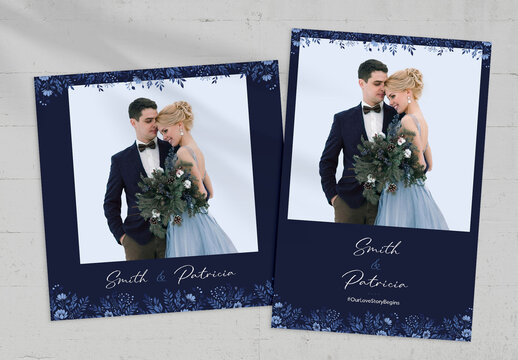 Navy Blue Wedding Photo Card Template