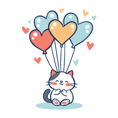 a cartoon cat with hearts and a cat with a heart on the top.