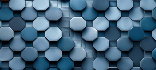 Blue Hexagons: Abstract Patterns Stretch Across the Sky. Wide Banner Background Captures Serene Beauty and Geometric Harmony.