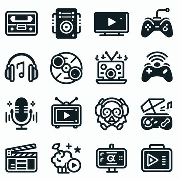 outline entertainment icon set silhouette vector illustration white background