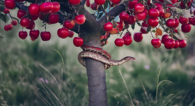 albero mela e serpente, concetto di tentazione