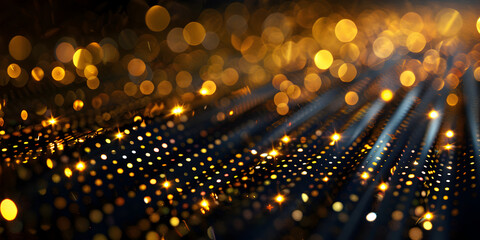 Abstract background with golden glitter effects on black background golden glitter for overlay in graphic art golden light in bokeh effect, Elegant luxury Glitter Lights and Bokeh on black background 