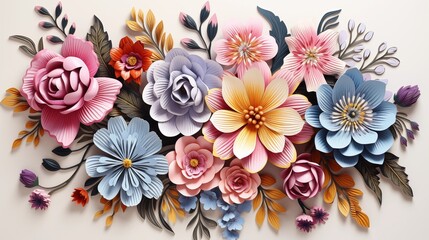 Elegant Display of Handcrafted 3D Paper Flowers in Various Pastel Shades