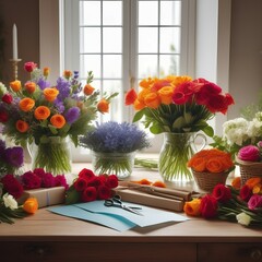 Gentle bunch of flowers in gold light, floristry