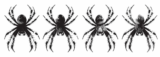 Cool grungy y2k spider set negative photocopy effect isolated on white. Ai generative