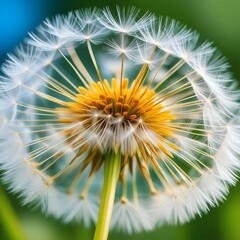 Flower dandelion on background of sunset. Spring nature background