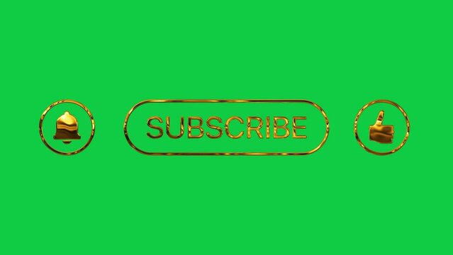 3d golden subscribe and like button on green background 4k animation social media design element