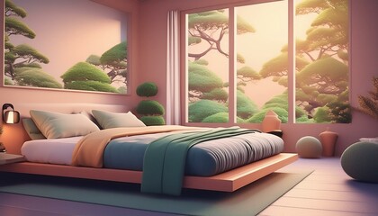 relaxing Japanese style bedroom with futon bed peace and zen ideal relaxing iving space 