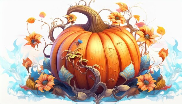 illustration of orange pumpkin on a white background for autumn fall and halloween 