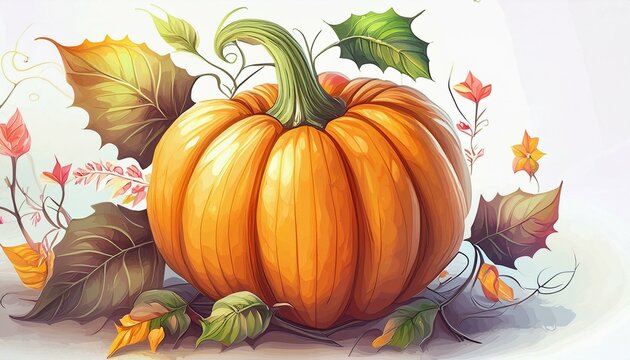 illustration of orange pumpkin on a white background for autumn fall and halloween 