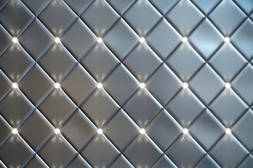 A silver background with diamondshaped grid lines, each featuring glowing dots along the edges of their diamonds The overall effect is one that resembles an illuminated mosaic or modern wallpaper desi