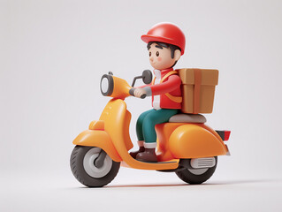 Takeaway courier 3D illustration, delivery logistics takeaway rider concept illustration