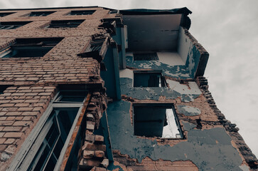 destroyed school building in Ukraine