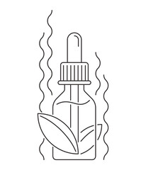 Essential Oil icon - flacon and leaf in thin line